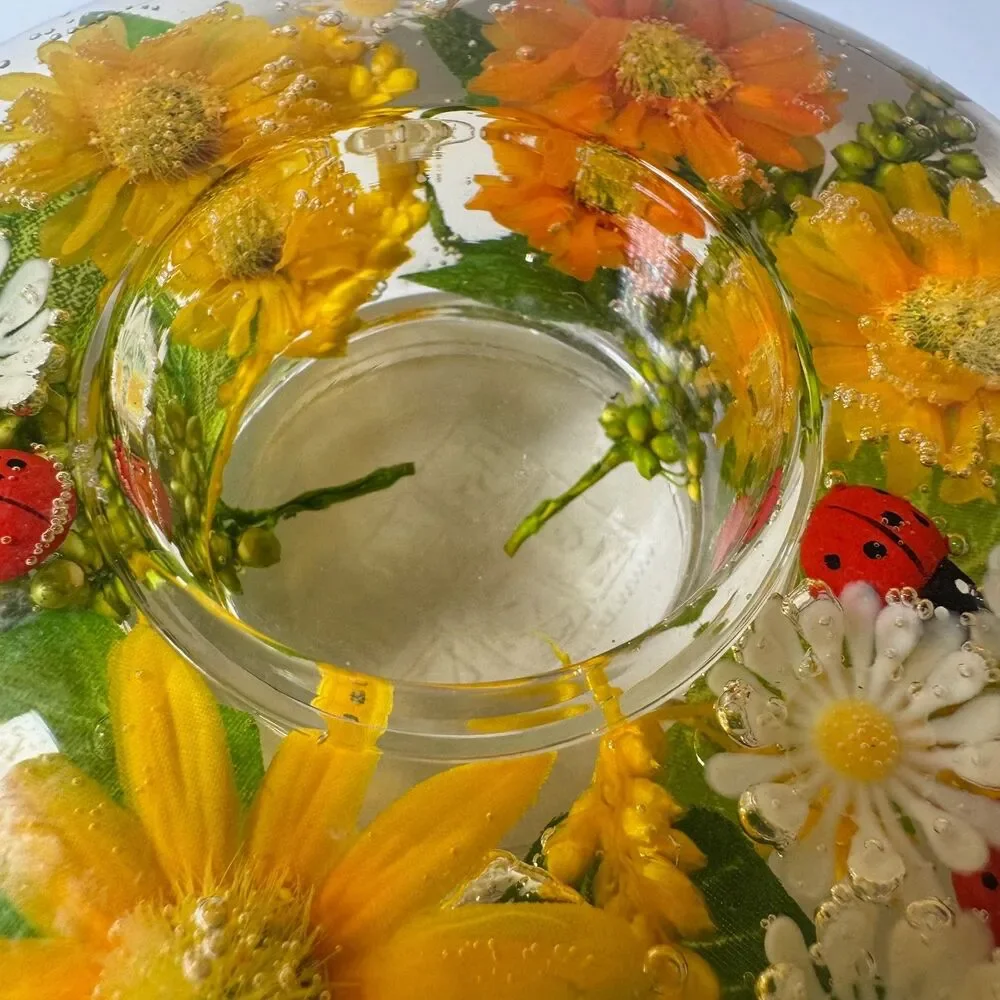Gilde Dreamlight Candle Holder Traumlicht Glass UFO Mini Spring Flower Ladybug
